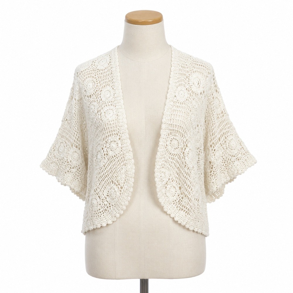 Expressions Sz L Cardigan Open Front Crochet Knit Sweater Festival Boho Romantic